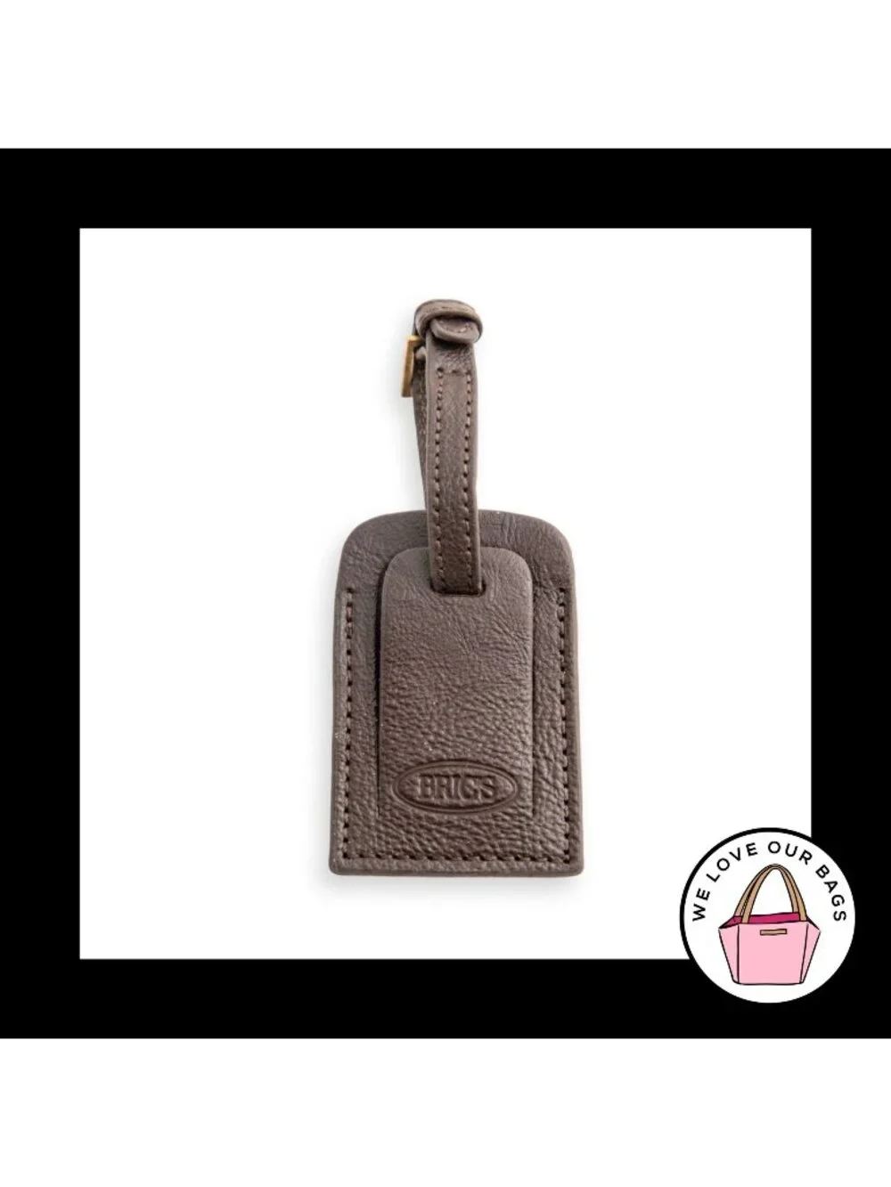 BRICS LUGGAGE ID Hang Tag Brown Leather Buckle Loop Strap Bag Charm Keychain Fob